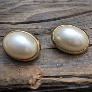 Vintage Pearl Cabochon Earrings with Gold Accents